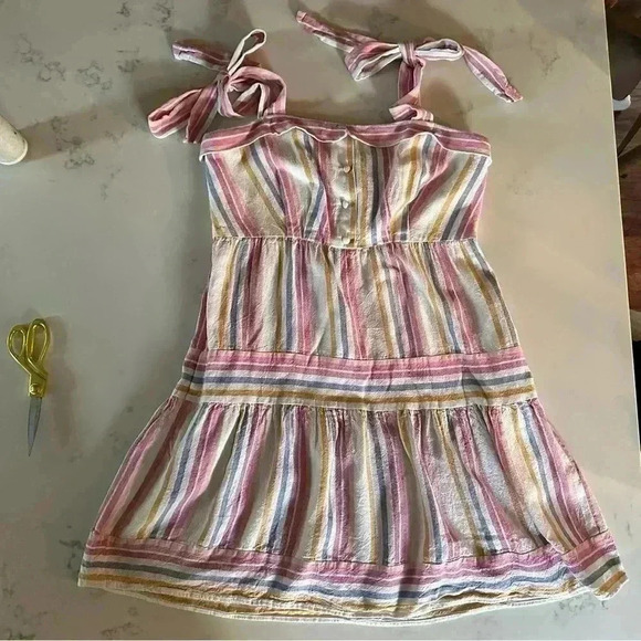 Gal Meets Glam Kim Bow Linen Striped Dress Size 10- A35 - Picture 4 of 11